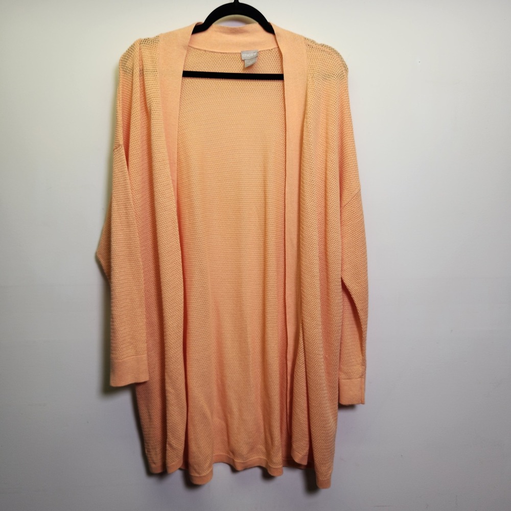 Chico's Linen Cotton Blend Open Front Longline Cardigan Sweater 4X Long Sleeve